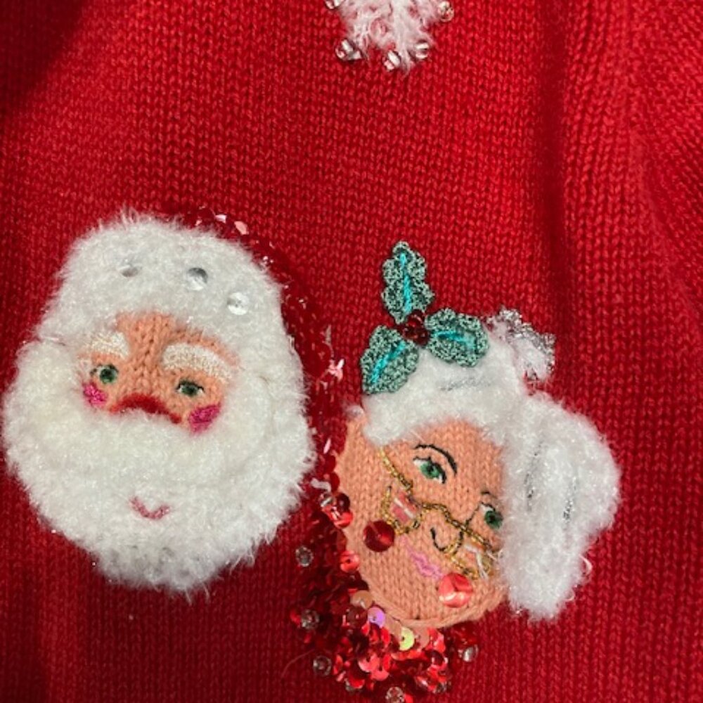 Storybook Knits Vintage Christmas Sweater, Santa & Mrs. Claus (Size L) - Picture 4 of 6